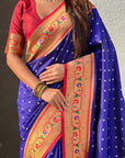 Violet Zari Woven Bandhani Paithani Fusion Silk Saree