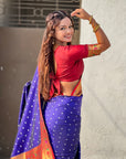 Violet Zari Woven Bandhani Paithani Fusion Silk Saree