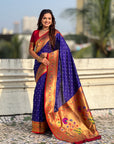 Violet Zari Woven Bandhani Paithani Fusion Silk Saree