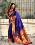 Violet Zari Woven Bandhani Paithani Fusion Silk Saree