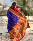 Violet Zari Woven Bandhani Paithani Fusion Silk Saree