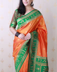 Orange Soft Silk Zari Woven Warli Art Traditional Saree
