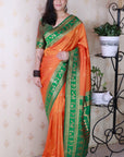 Orange Soft Silk Zari Woven Warli Art Traditional Saree
