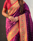 Wine Zari Woven Bandhani Paithani Fusion Silk Saree
