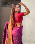 Wine Zari Woven Bandhani Paithani Fusion Silk Saree