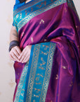 Purple Soft Silk Zari Woven Warli Art Traditional Saree