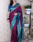 Purple Soft Silk Zari Woven Warli Art Traditional Saree