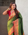 Mehendi Green Zari Woven Bandhani Paithani Fusion Silk Saree