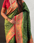 Mehendi Green Zari Woven Bandhani Paithani Fusion Silk Saree