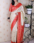 Cream Soft Silk Zari Woven Warli Art Traditional Saree