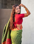 Mehendi Green Zari Woven Bandhani Paithani Fusion Silk Saree