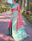 Pink Pure Tissue Zari Woven Saree with Contrast Weaves