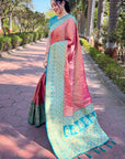 Pink Pure Tissue Zari Woven Saree with Contrast Weaves