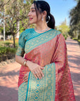 Pink Pure Tissue Zari Woven Saree with Contrast Weaves