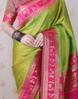 Mehendi Green Soft Silk Zari Woven Warli Art Traditional Saree