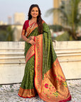 Mehendi Green Zari Woven Bandhani Paithani Fusion Silk Saree