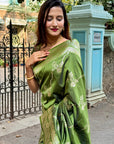Mehendi Green Banarasi Jaal Soft Silk Zari Woven Saree