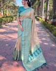 Chickoo Pure Tissue Zari Woven Saree with Contrast Weaves