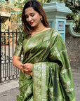 Mehendi Green Banarasi Jaal Soft Silk Zari Woven Saree