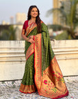 Mehendi Green Zari Woven Bandhani Paithani Fusion Silk Saree