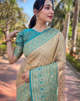 Chickoo Pure Tissue Zari Woven Saree with Contrast Weaves