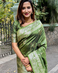 Mehendi Green Banarasi Jaal Soft Silk Zari Woven Saree
