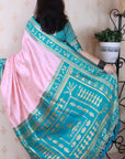 Baby Pink Soft Silk Zari Woven Warli Art Traditional Saree