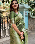 Mehendi Green Banarasi Jaal Soft Silk Zari Woven Saree