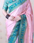 Baby Pink Soft Silk Zari Woven Warli Art Traditional Saree