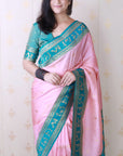 Baby Pink Soft Silk Zari Woven Warli Art Traditional Saree