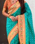 Aqua Blue Zari Woven Bandhani Paithani Fusion Silk Saree