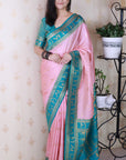 Baby Pink Soft Silk Zari Woven Warli Art Traditional Saree
