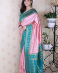 Baby Pink Soft Silk Zari Woven Warli Art Traditional Saree