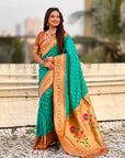 Aqua Blue Zari Woven Bandhani Paithani Fusion Silk Saree