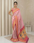 Babypink Soft Silk Paithani Saree For Women Meenakari Zari Weaving Floral Motifs Traditional Wedding Saree With Brocade Blouse