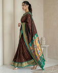 Coffee Soft Silk Paithani Saree For Women Meenakari Zari Weaving Floral Motifs Traditional Wedding Saree With Brocade Blouse