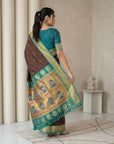 Coffee Soft Silk Paithani Saree For Women Meenakari Zari Weaving Floral Motifs Traditional Wedding Saree With Brocade Blouse