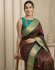 Coffee Soft Silk Paithani Saree For Women Meenakari Zari Weaving Floral Motifs Traditional Wedding Saree With Brocade Blouse
