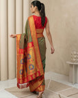 Mehendi Red Soft Silk Paithani Saree For Women Meenakari Zari Weaving Floral Motifs Traditional Wedding Saree With Brocade Blouse