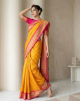 Orange Soft Silk Paithani Saree For Women Meenakari Zari Weaving Floral Motifs Traditional Wedding Saree With Brocade Blouse
