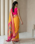 Orange Soft Silk Paithani Saree For Women Meenakari Zari Weaving Floral Motifs Traditional Wedding Saree With Brocade Blouse