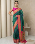 Pgreen Soft Silk Paithani Saree For Women Meenakari Zari Weaving Floral Motifs Traditional Wedding Saree With Brocade Blouse