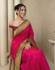 Pink Soft Silk Paithani Saree For Women Meenakari Zari Weaving Floral Motifs Traditional Wedding Saree With Brocade Blouse