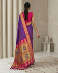 Violet Soft Silk Paithani Saree For Women Meenakari Zari Weaving Floral Motifs Traditional Wedding Saree With Brocade Blouse