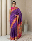 Violet Soft Silk Paithani Saree For Women Meenakari Zari Weaving Floral Motifs Traditional Wedding Saree With Brocade Blouse