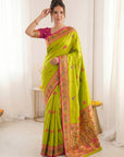 Mehendi Pure Soft Tissue Paithani Saree Designer Traditional Saree With Meenakari Pallu Peacock Border Zari Weaving Wedding Festive Saree