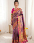 Violet Pure Soft Tissue Paithani Saree Designer Traditional Saree With Meenakari Pallu Peacock Border Zari Weaving Wedding Festive Saree