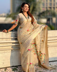 Organza Jamdani Saree with Zari Woven Pallu Festive Wear Saree with Brocade Blouse