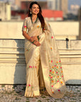 Organza Jamdani Saree with Zari Woven Pallu Festive Wear Saree with Brocade Blouse
