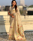 Organza Jamdani Saree with Zari Woven Pallu Festive Wear Saree with Brocade Blouse